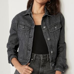 Cropped Black-Wash Non-Stretch Jean Jacket for Women Medium